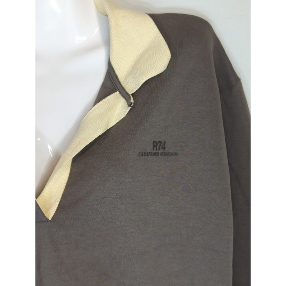 Zara Brown & Cream Polo Shirt Women's Small Oversized Cotton Contrast Collar‎ - Picture 3 of 9